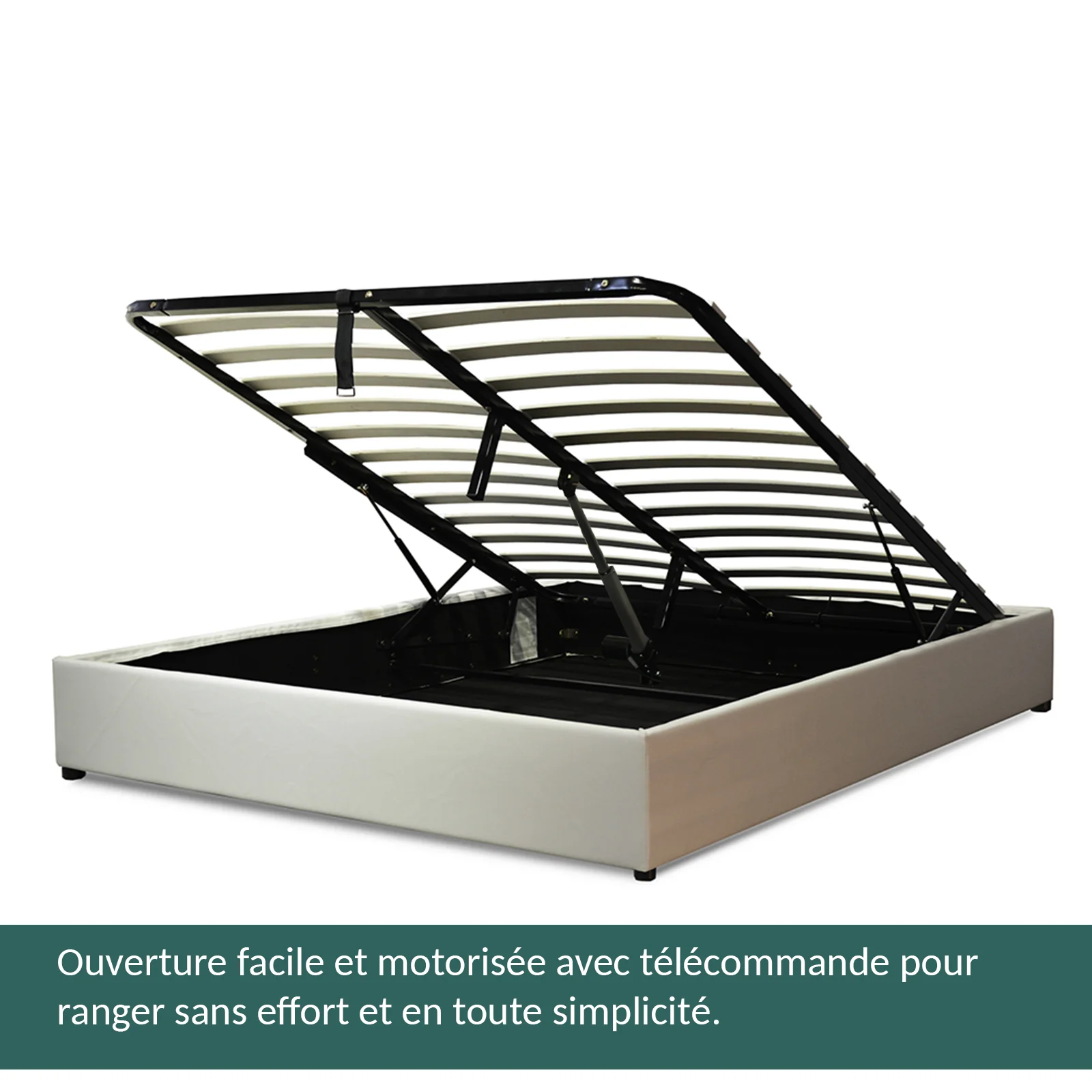Lit coffre électrique simili cuir blanc, télécommande, sommier flexible - Collection Futura - Image 5