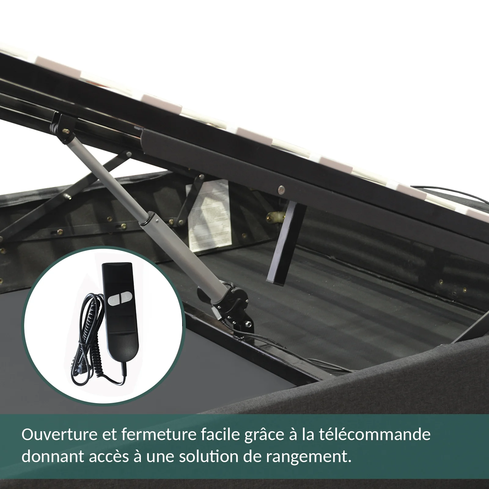 Lit coffre électrique simili cuir noir, télécommande, sommier flexible - Collection Futura - Image 4