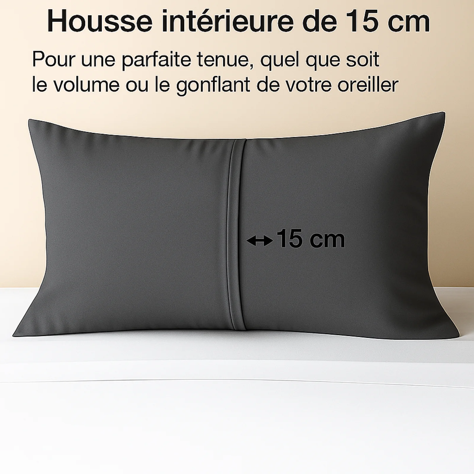 Parure de lit complète gris ardoise, polyester, douce, hypoallergénique - Collection Unie - Image 3